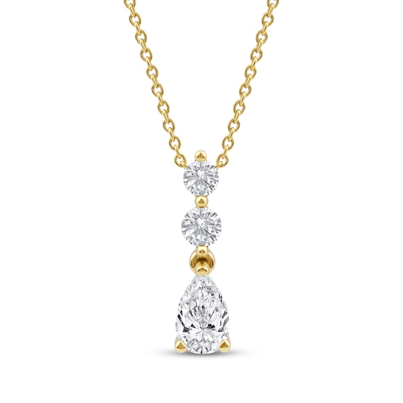 Lab-Created Diamonds by KAY Pear & Round-Cut Drop Necklace 1/2 ct tw 10K Yellow Gold 18"