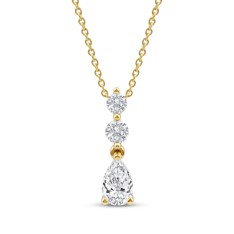 Main Image 1 of KAY Lab-Grown Diamonds Pear & Round-Cut Drop Necklace 1/2 ct tw 10K Yellow Gold 18&quot;