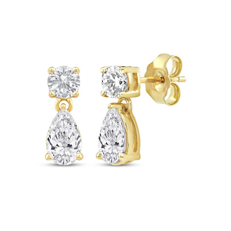 Main Image 1 of KAY Lab-Grown Diamonds Pear & Round-Cut Dangle Earrings 3/4 ct tw 10K Yellow Gold