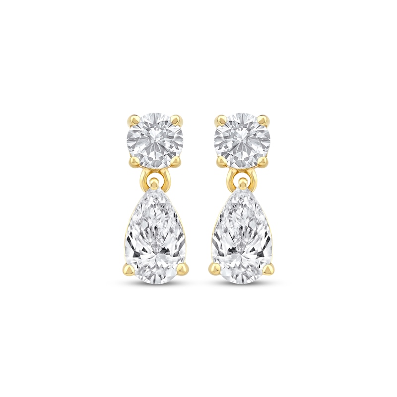 Main Image 2 of KAY Lab-Grown Diamonds Pear & Round-Cut Dangle Earrings 3/4 ct tw 10K Yellow Gold
