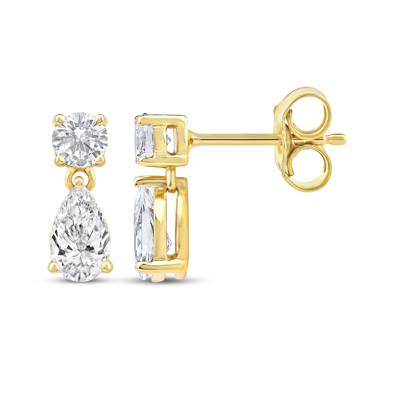 Main Image 3 of KAY Lab-Grown Diamonds Pear & Round-Cut Dangle Earrings 3/4 ct tw 10K Yellow Gold