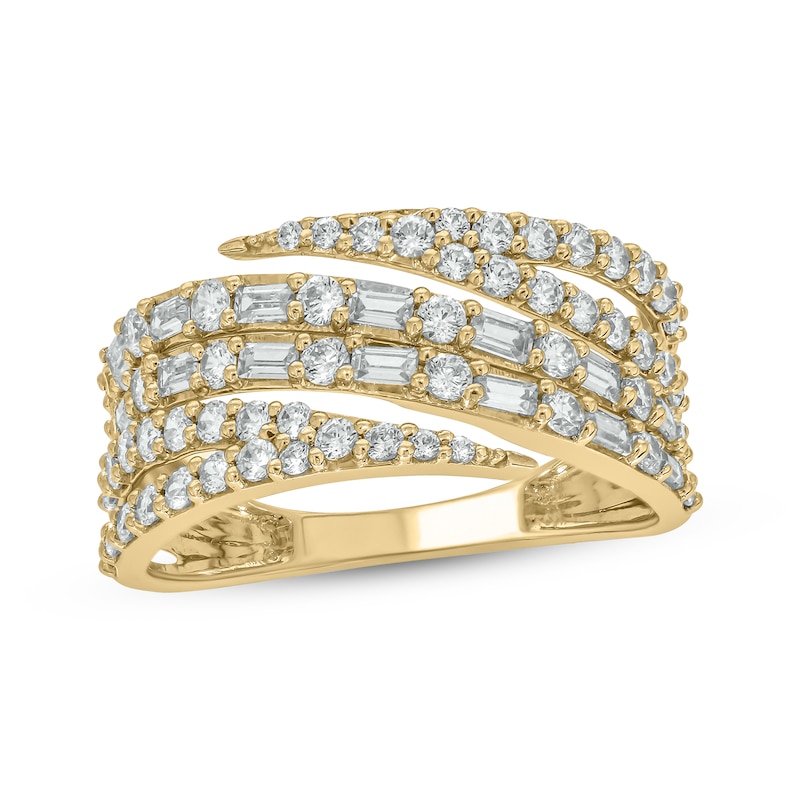 Main Image 1 of Baguette & Round-Cut Diamond Multi-Row Fashion Ring 1 ct tw 10K Yellow Gold