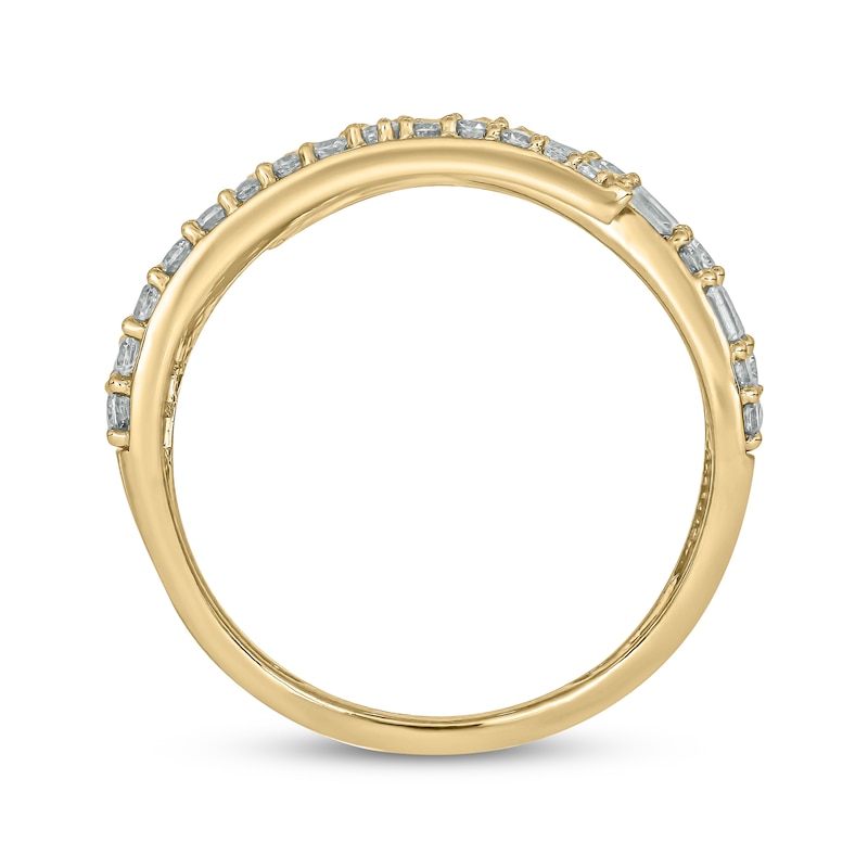 Main Image 3 of Baguette & Round-Cut Diamond Multi-Row Fashion Ring 1 ct tw 10K Yellow Gold