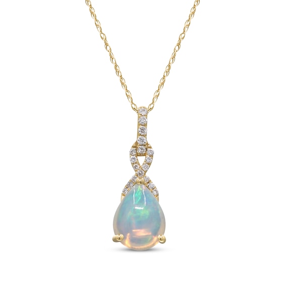 Pear-Shaped Natural Opal & Diamond Necklace 1/15 ct tw 10K Yellow Gold 18"