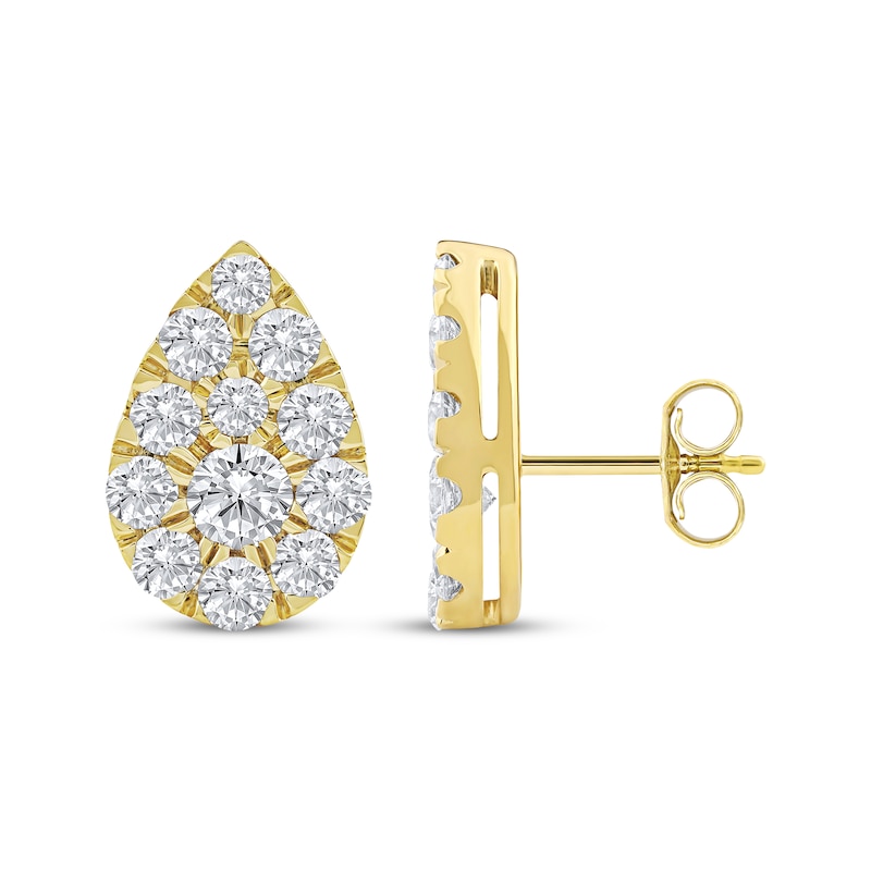 Main Image 3 of KAY Lab-Grown Diamonds Multi-Stone Pear-Shaped Stud Earrings 2 ct tw 10K Yellow Gold