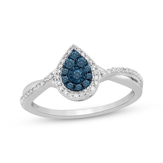 Blue & White Diamond Pear-Shaped Ring 1/4 ct tw Sterling Silver