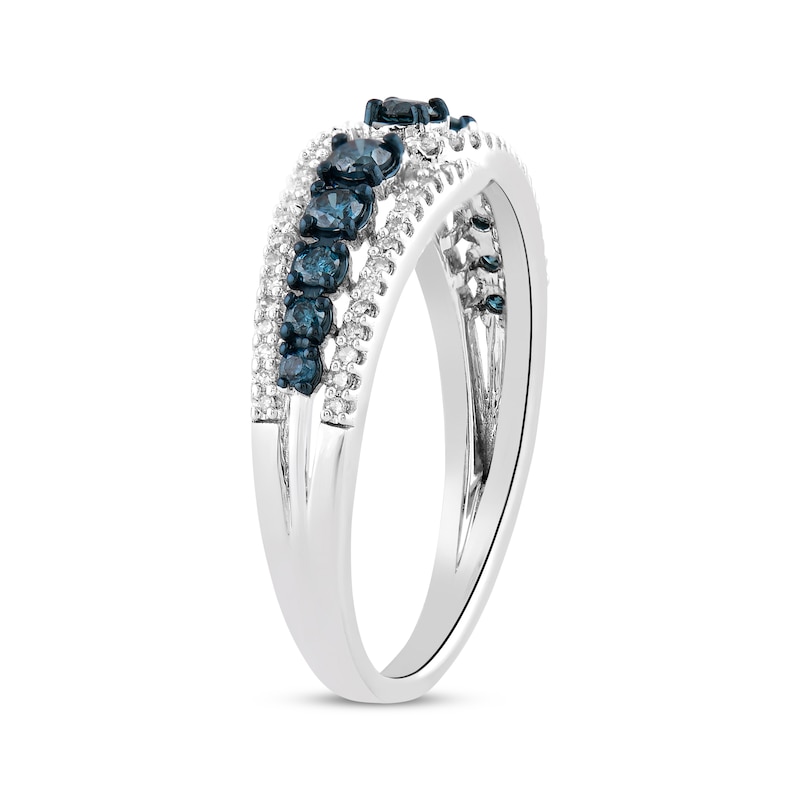 Main Image 2 of Blue & White Diamond Triple Row Fashion Ring 1/2 ct tw Sterling Silver