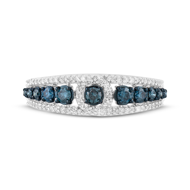 Main Image 3 of Blue & White Diamond Triple Row Fashion Ring 1/2 ct tw Sterling Silver