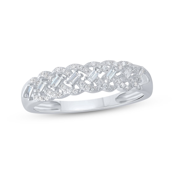 Now + Forever Baguette & Round-Cut Diamond Anniversary Ring 1/5 ct tw 10K White Gold