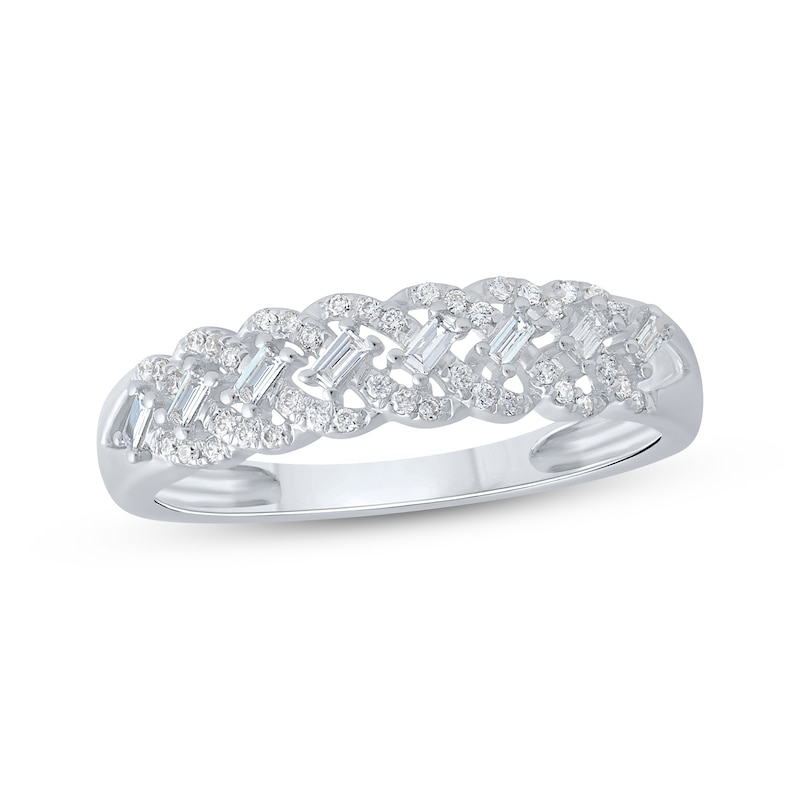 Main Image 1 of Now + Forever Baguette & Round-Cut Diamond Anniversary Ring 1/5 ct tw 10K White Gold