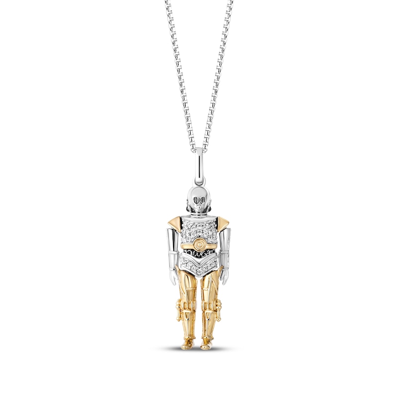 Star Wars C3PO Diamond Necklace 1/15 ct tw 10K Yellow Gold & Sterling Silver 18"
