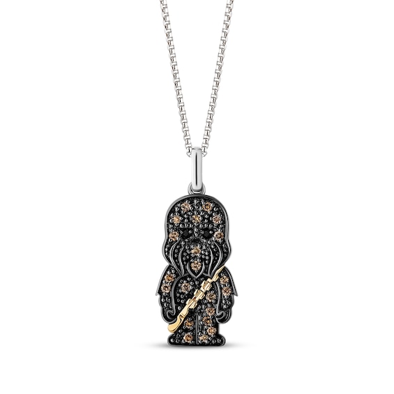 Star Wars Chewbacca Black & Brown Diamond Necklace 1/5 ct tw 10K Yellow Gold & Sterling Silver 18"