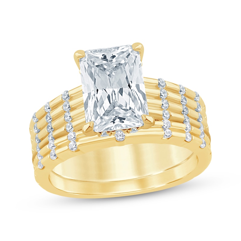Main Image 1 of Now + Forever Lab-Grown Diamonds Radiant-Cut Bridal Set 3-1/3 ct tw 14K Yellow Gold