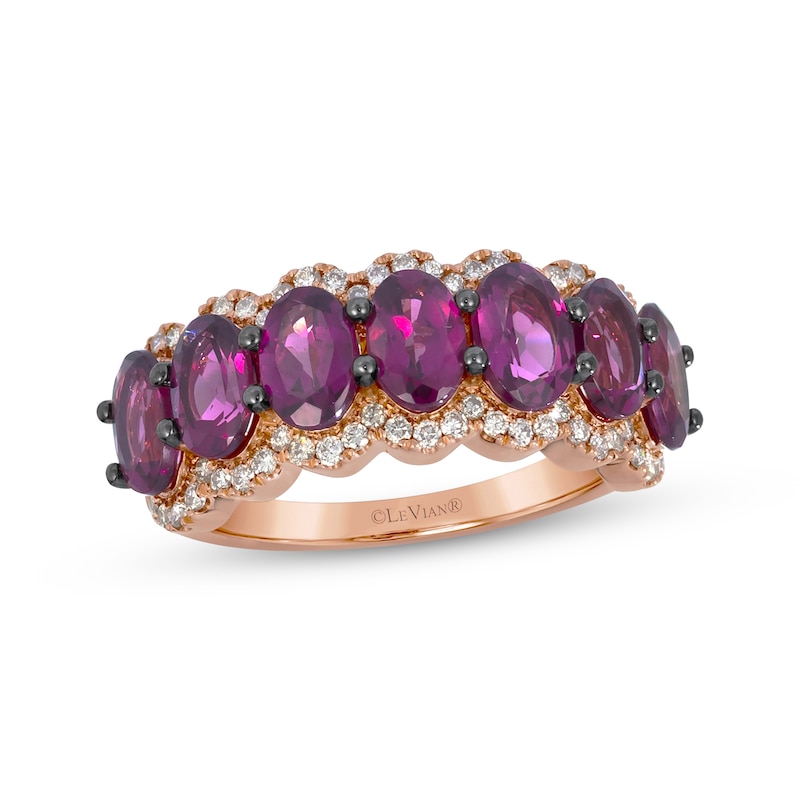 Main Image 1 of Le Vian Waterfall Oval-Cut Garnet Halo Ring 1/3 ct tw Diamonds 14K Strawberry Gold
