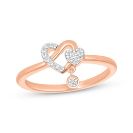 Diamond Heart Dangle Ring 1/15 ct tw 10K Rose Gold