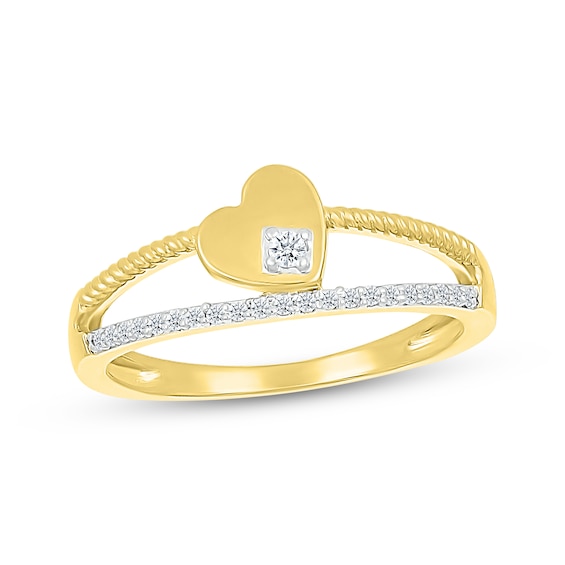Diamond Tilted Heart Two-Row Ring 1/10 ct tw 10K Yellow Gold