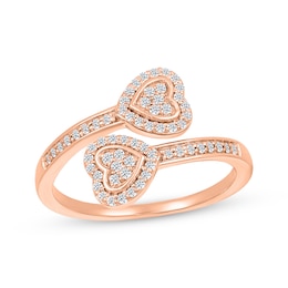 Diamond Deconstructed Bypass Hearts Ring 1/4 ct tw 10K Rose Gold
