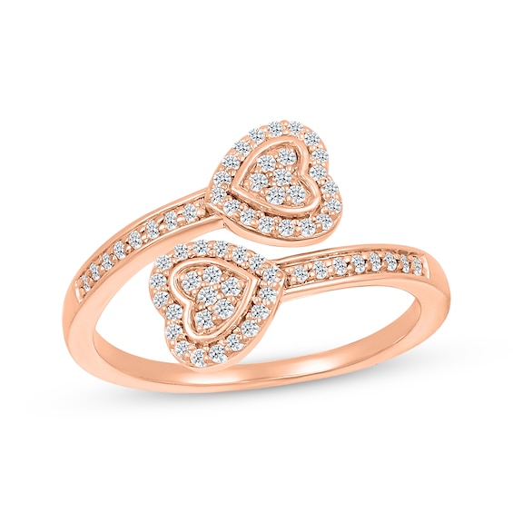 Diamond Deconstructed Bypass Hearts Ring 1/4 ct tw 10K Rose Gold
