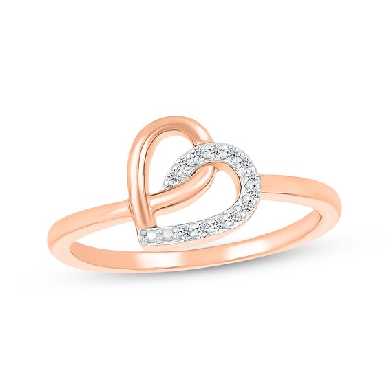 Diamond Tilted Looping Heart Ring 1/20 ct tw 10K Rose Gold