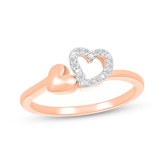 Diamond Tilted Double Heart Ring 1/20 ct tw 10K Rose Gold