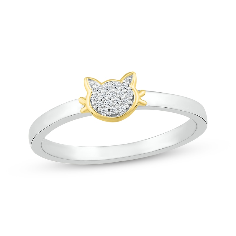 Diamond Cat Head Ring 1/20 ct tw Sterling Silver & 10K Yellow Gold