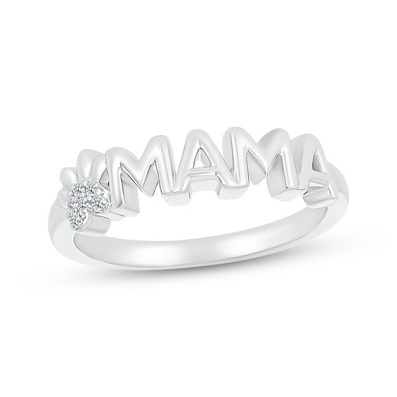 "Mama" Diamond Accent Paw Print Ring Sterling Silver