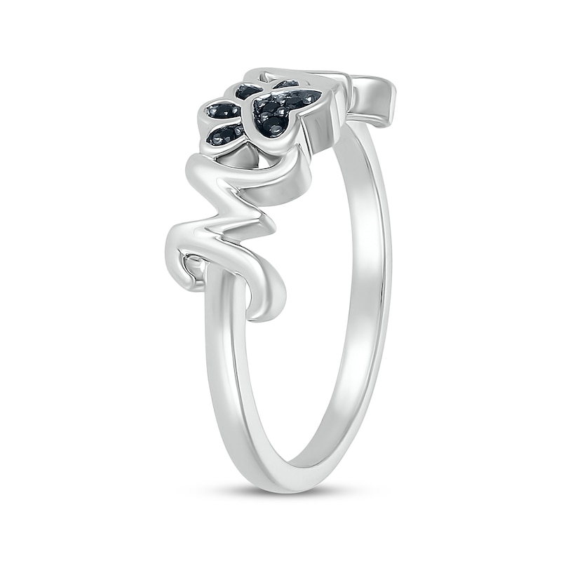 Main Image 2 of &quot;Mom&quot; Black Diamond Accent Paw Print Ring Sterling Silver