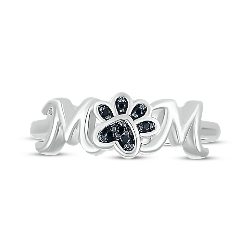 Main Image 4 of &quot;Mom&quot; Black Diamond Accent Paw Print Ring Sterling Silver