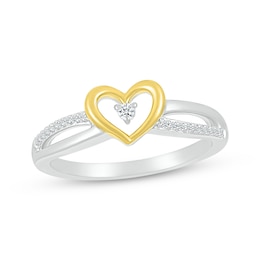 Diamond Center Heart Ring 1/15 ct tw Sterling Silver & 10K Yellow Gold