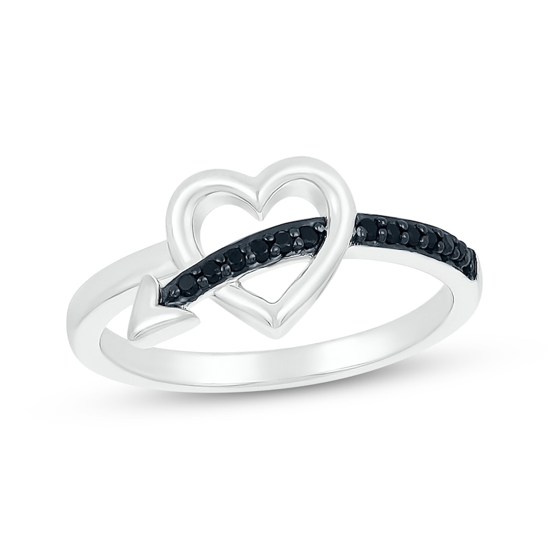 Sterling Silver Diamond Heart and Arrow Ring