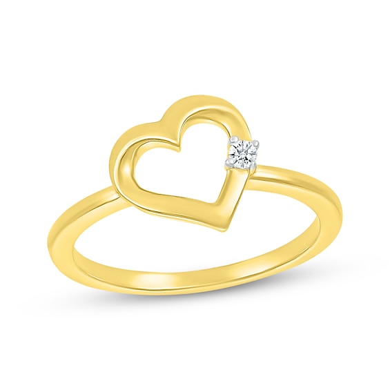 Diamond Accent Tilted Heart Ring 10K Yellow Gold