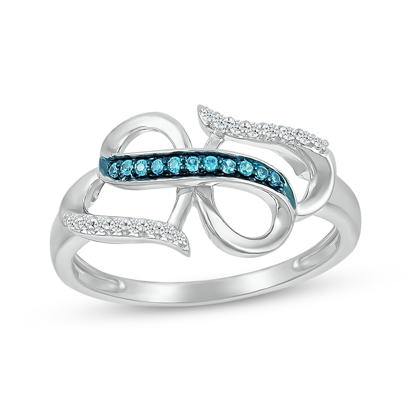 Blue and White Diamond Heart Ring Rhodium on Sterling Silver Genuine Diamonds Blue and White Diamond Heart Ring Rhodium on Sterling Silver Genuine Diamonds