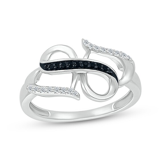 Black & White Diamond Infinity Hearts Ring 1/10 ct tw Sterling Silver