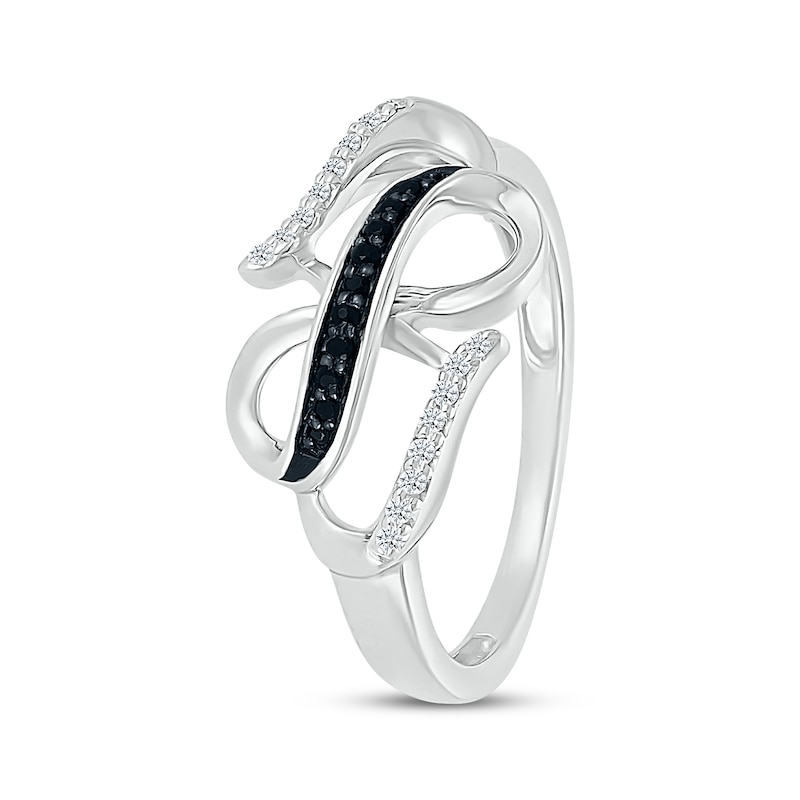 Main Image 2 of Black & White Diamond Infinity Hearts Ring 1/10 ct tw Sterling Silver