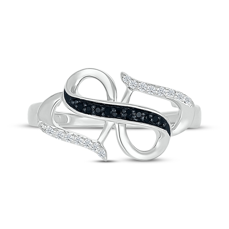 Main Image 4 of Black & White Diamond Infinity Hearts Ring 1/10 ct tw Sterling Silver