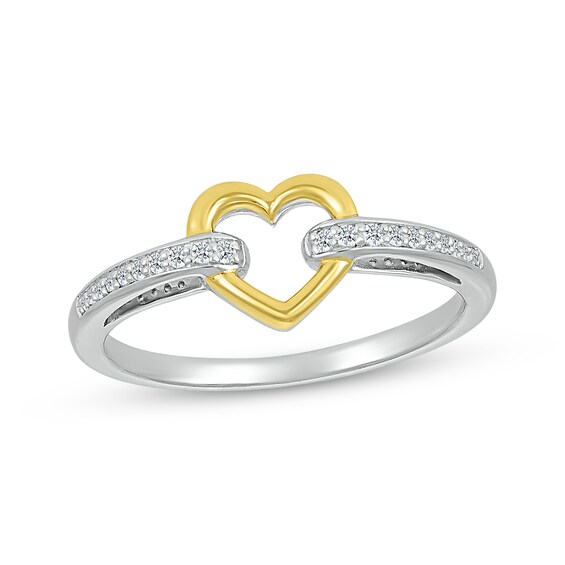 Diamond Heart Link Ring 1/15 ct tw Sterling Silver & 10K Yellow Gold