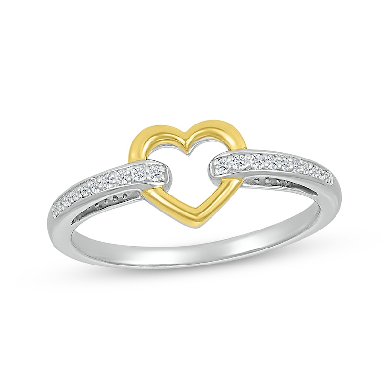 Main Image 1 of Diamond Heart Link Ring 1/15 ct tw Sterling Silver & 10K Yellow Gold