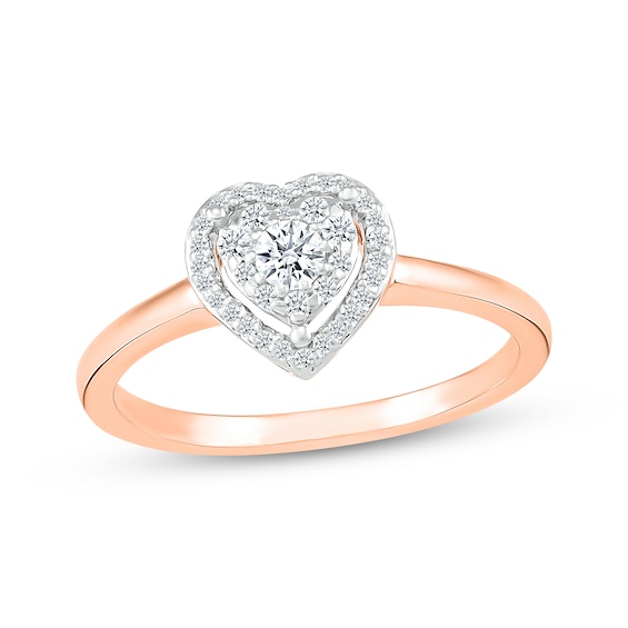 Multi-Diamond Heart Halo Promise Ring 1/5 ct tw 10K Rose Gold