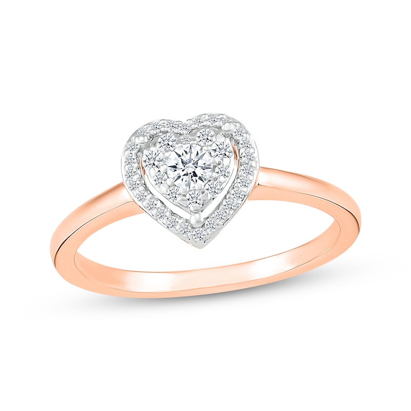 Main Image 1 of Multi-Diamond Heart Halo Promise Ring 1/5 ct tw 10K Rose Gold