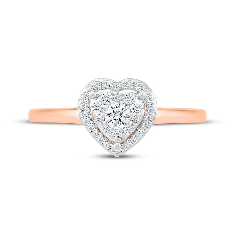 Main Image 4 of Multi-Diamond Heart Halo Promise Ring 1/5 ct tw 10K Rose Gold