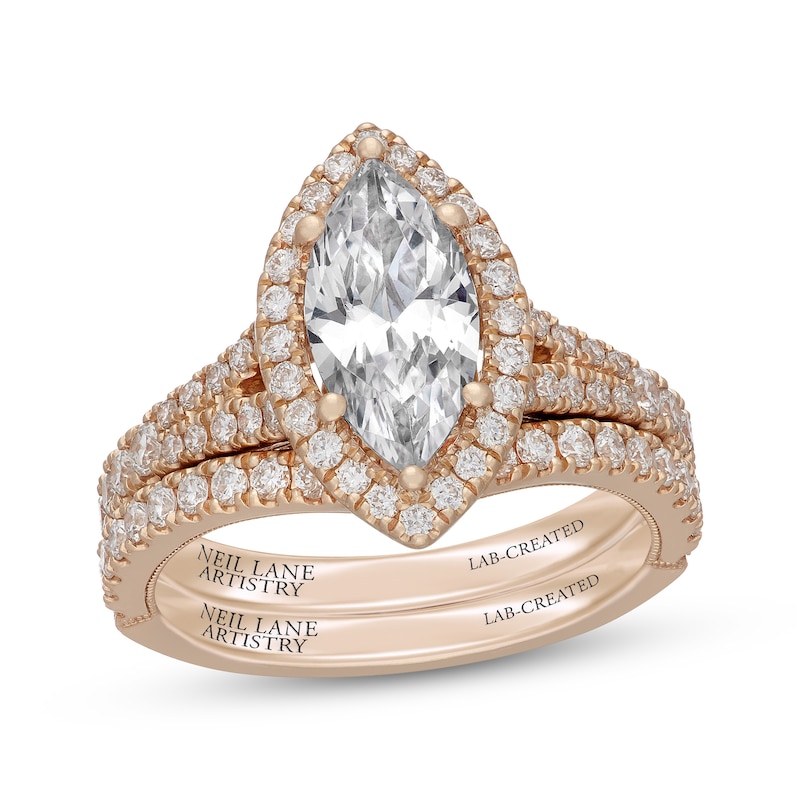 Main Image 1 of Neil Lane Artistry Marquise-Cut Lab-Grown Diamond Halo Bridal Set 3 ct tw 14K Yellow Gold