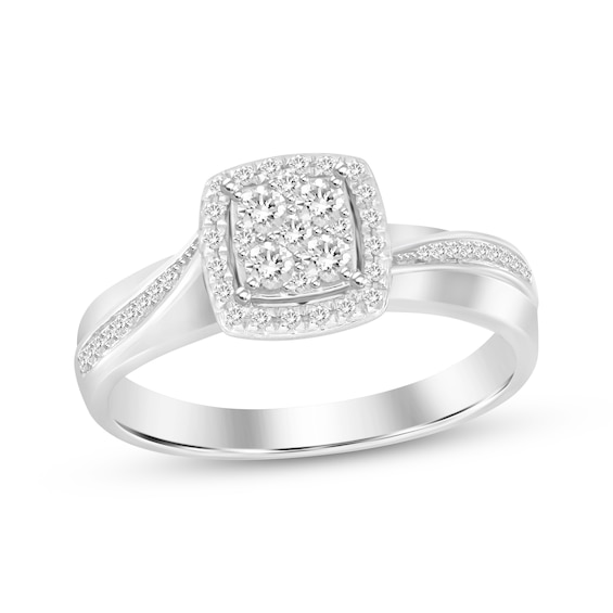10k White Gold Cushion Diamond Complete Promise Ring 10k White Gold Cushion Diamond Complete Promise Ring