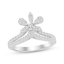 Diamond Flower Chevron Ring 1/2 ct tw 10K White Gold