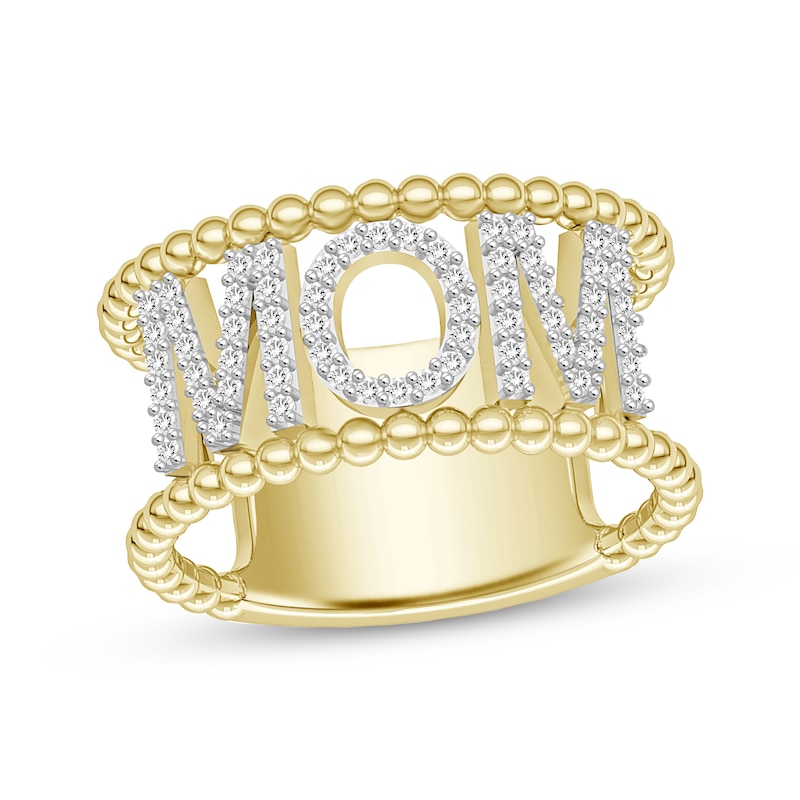Main Image 1 of Diamond "Mom" Beaded Edge Ring 1/4 ct tw 10K Yellow Gold