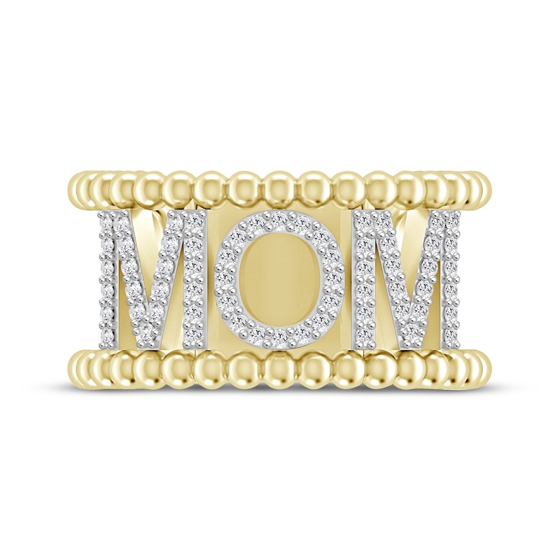 Main Image 3 of Diamond "Mom" Beaded Edge Ring 1/4 ct tw 10K Yellow Gold