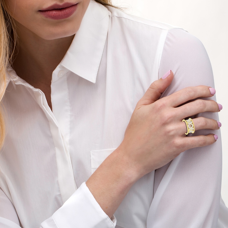 Main Image 4 of Diamond "Mom" Beaded Edge Ring 1/4 ct tw 10K Yellow Gold