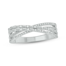 Baguette & Round-Cut Diamond Crossover Ring 1/3 ct tw Sterling Silver