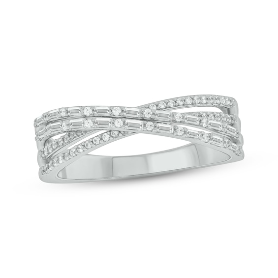 Baguette & Round-Cut Diamond Crossover Ring 1/3 ct tw Sterling Silver