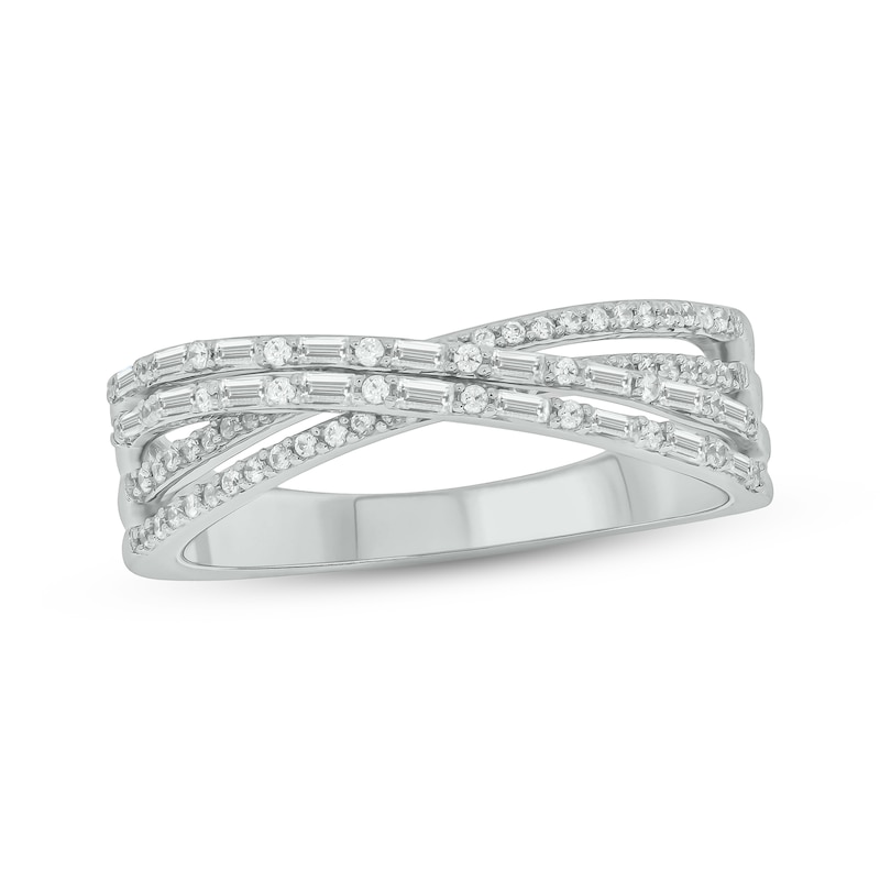 Main Image 1 of Baguette & Round-Cut Diamond Crossover Ring 1/3 ct tw Sterling Silver