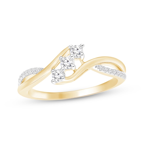 Diamond Three-Stone Diagonal Bypass Ring 1/4 ct tw 10K Yellow Gold